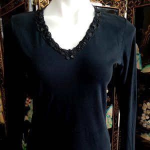xeit u.s.a. Black Top with Decorative Neckline